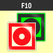 Знак F10 «Кнопка включения установок (систем) пожарной автоматики» (фотолюм. пленка ГОСТ, 200х200 мм)
